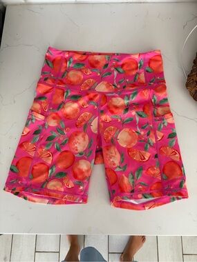 Women's Hot Pink Orange Print Active Shorts